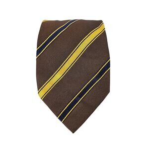 VINTAGE MICKY MILANO SILK TIE – BROWN & YELLOW STRIPES – 4" WIDTH – HANDMADE
